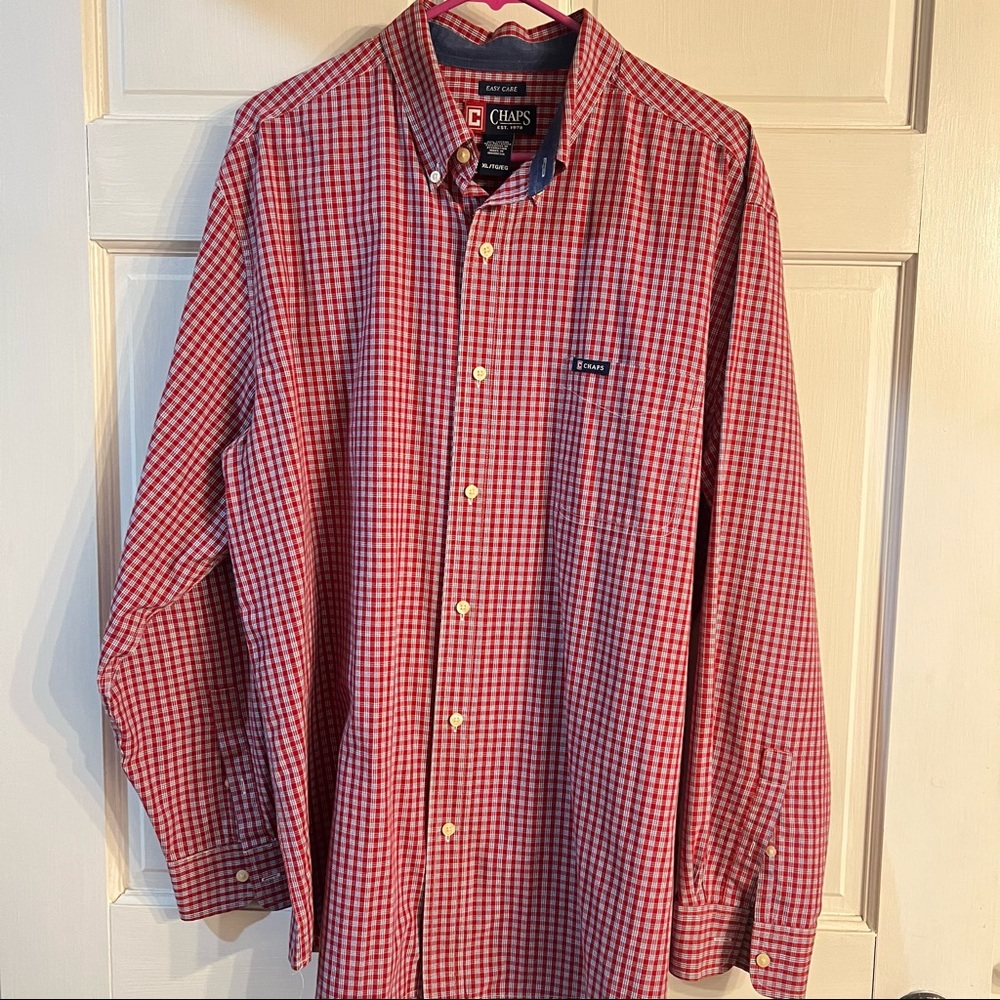 Ralph Lauren Chaps Red Checkered/Plaid Long Sleeve Buttoned Up Shirt Size: XL